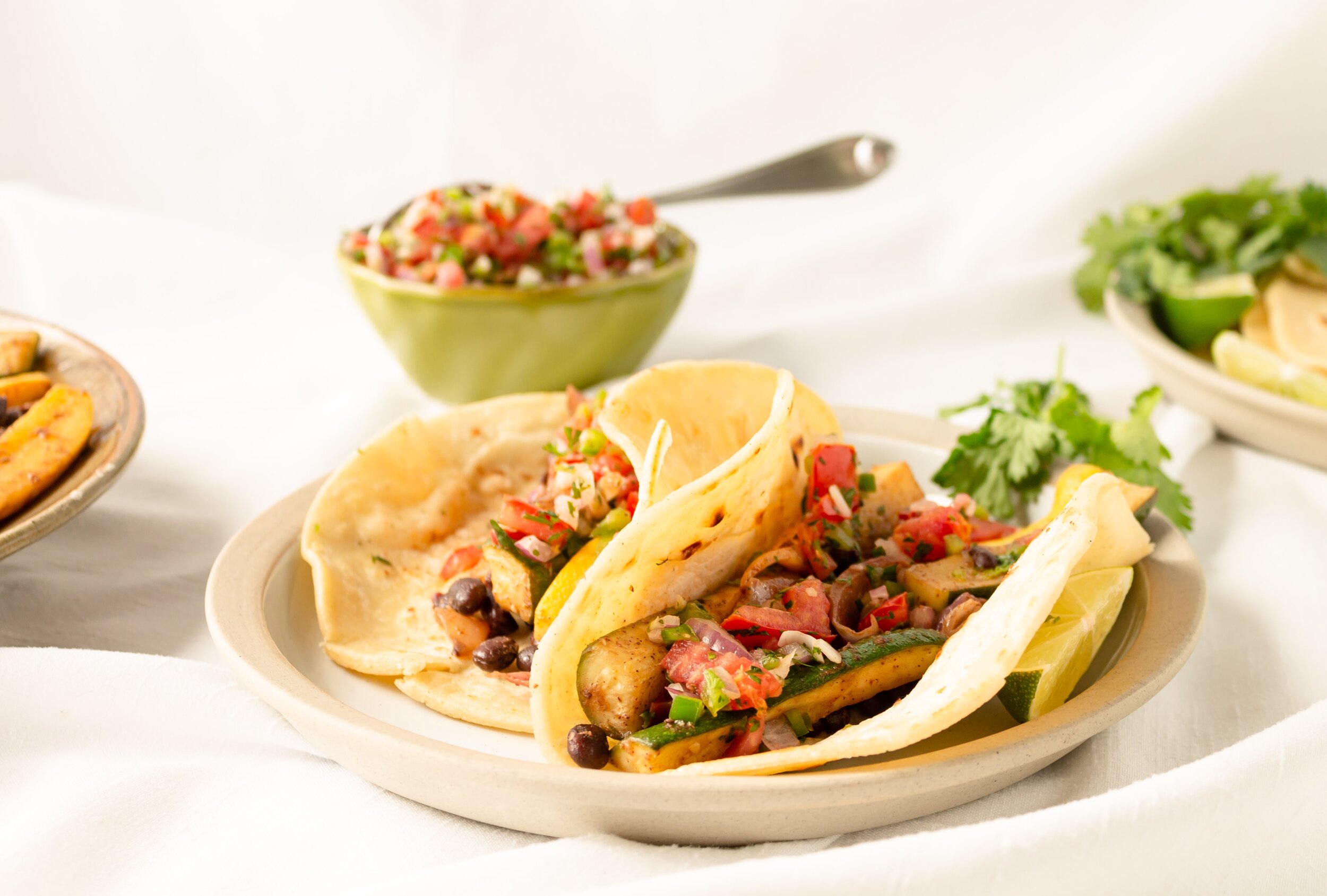 plate of tacos and salsa